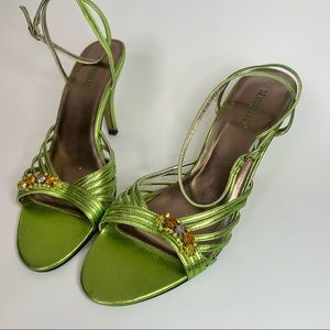 Vintage style metallic green Seychelles high heels rhinestone detail sz 7 1/2